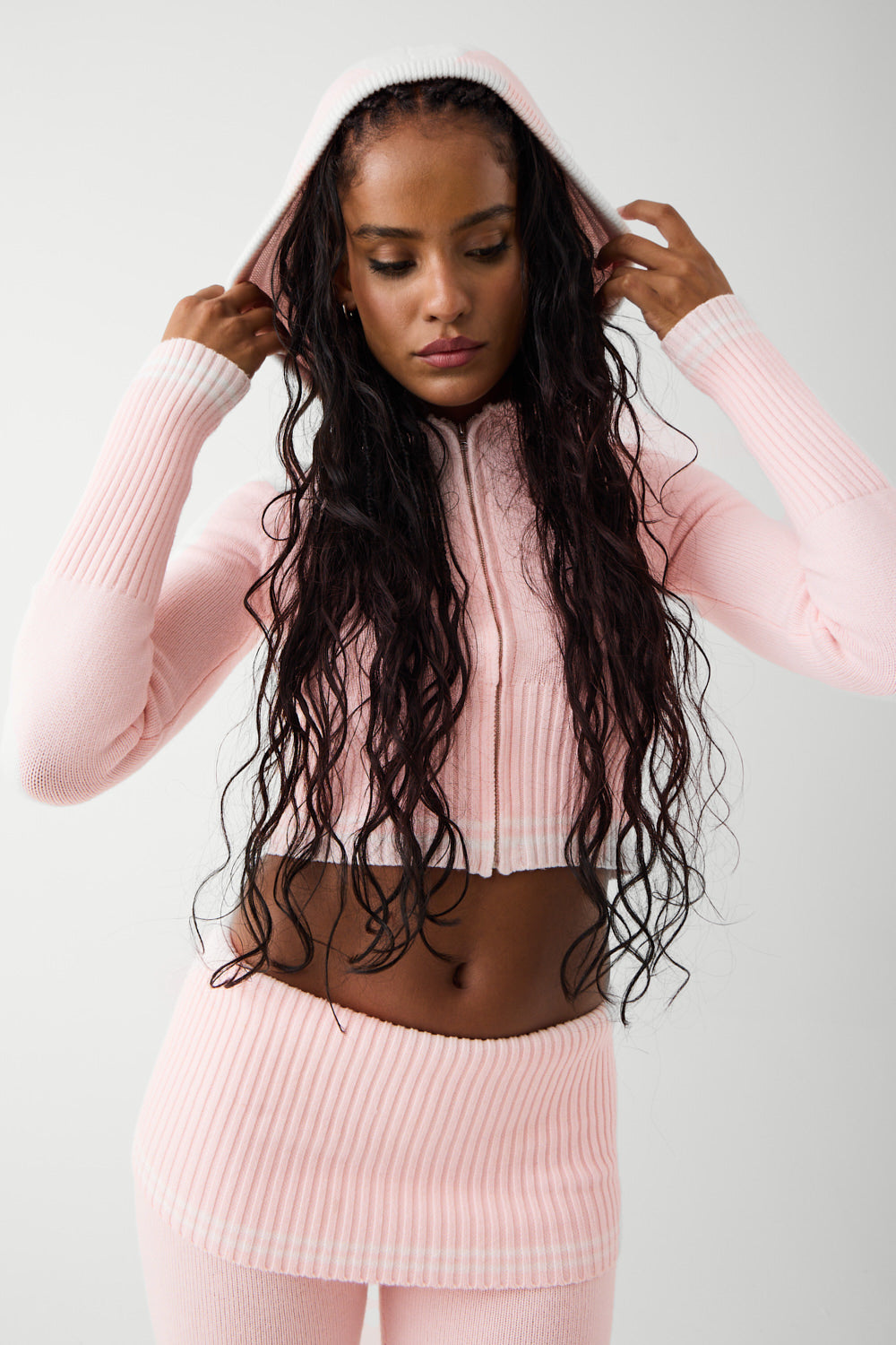 Aimee Cloud Knit Zip Up Hoodie - Rosebud Pink - Image 6