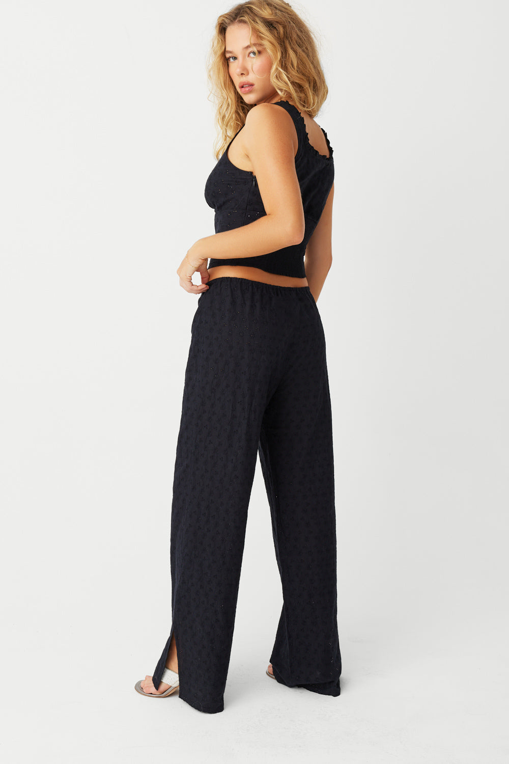 Daisy Eyelet Low Rise Pant - Black - Image 5