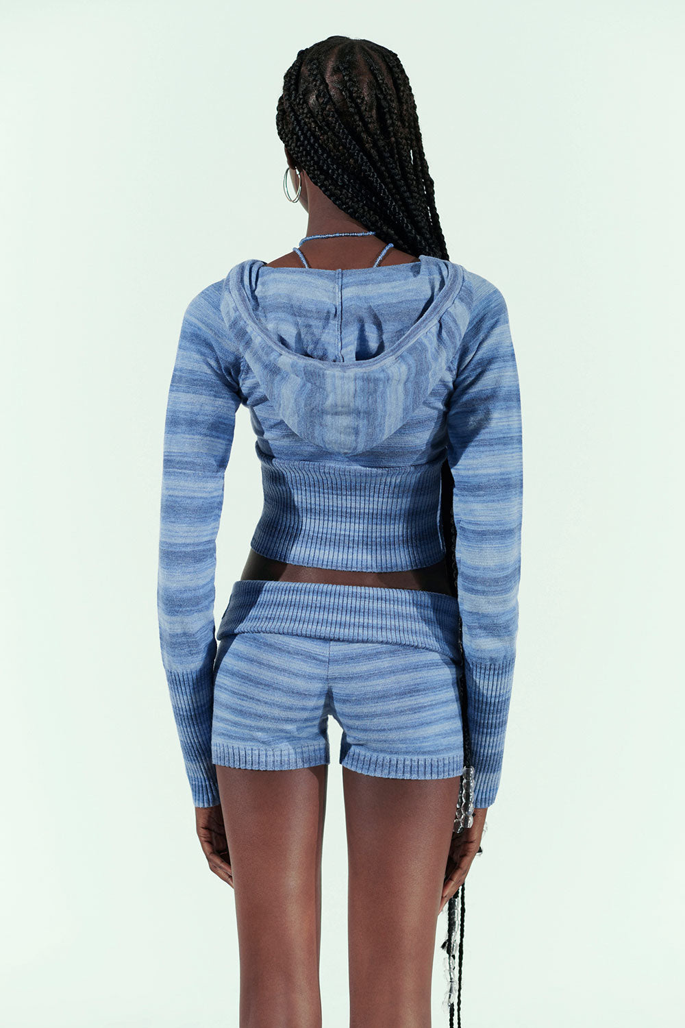 Aimee Lightweight Knit Hoodie - Sonoma Stripe Blue - Image 4
