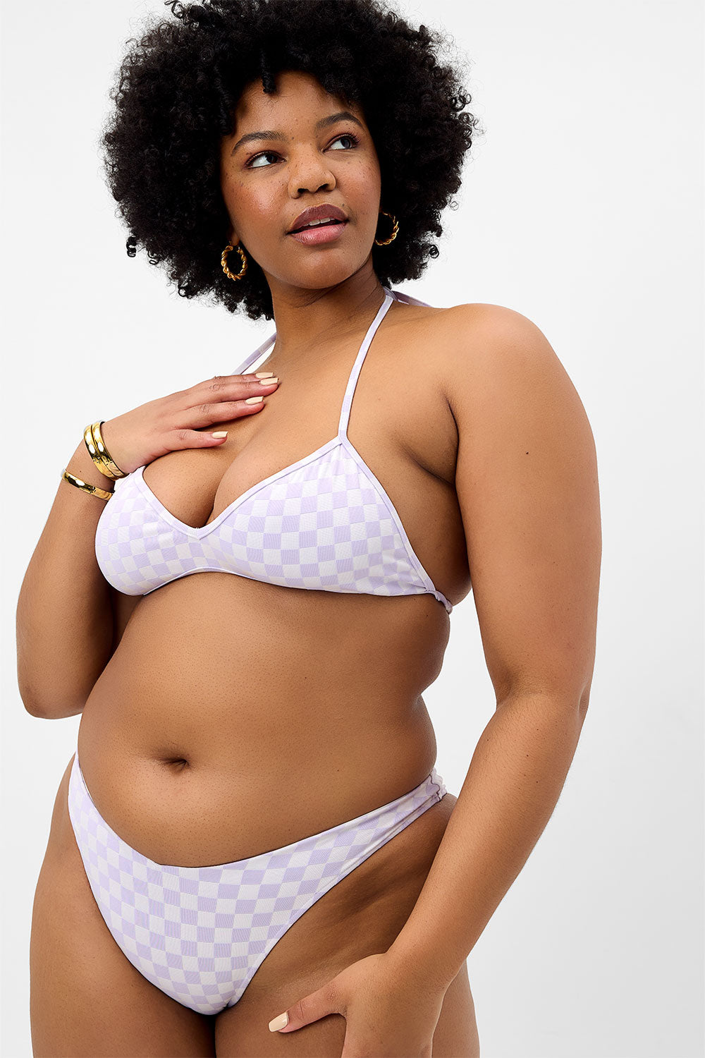 Alternative view of Boardwalk Checkered String Bikini Top - Purple Check