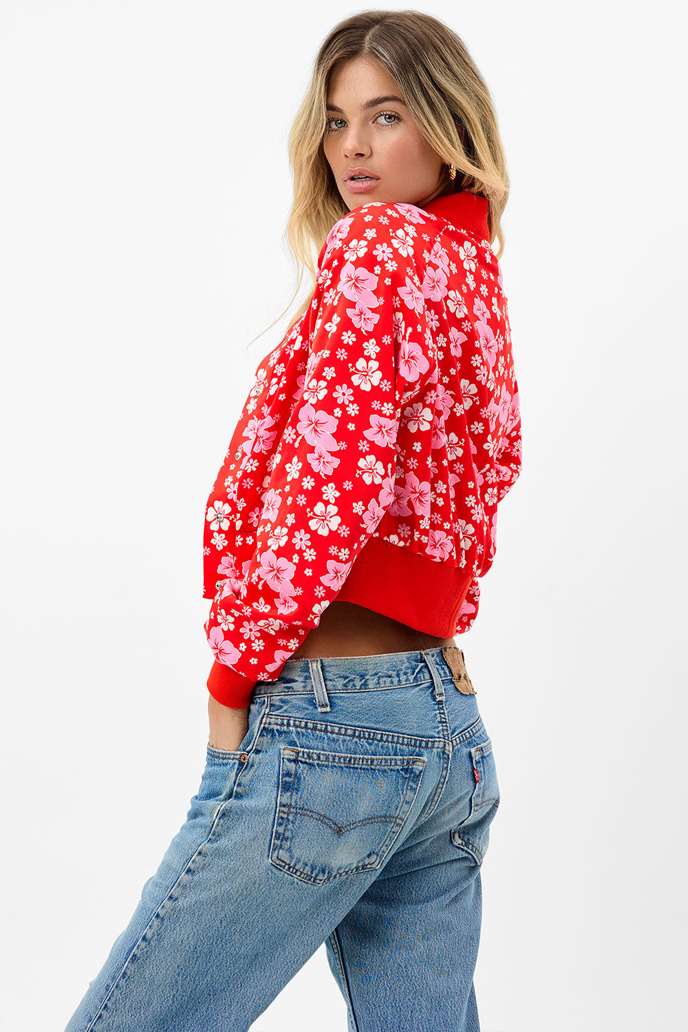 Cameron Satin Floral Cropped Jacket - Coconut Girl - Image 2