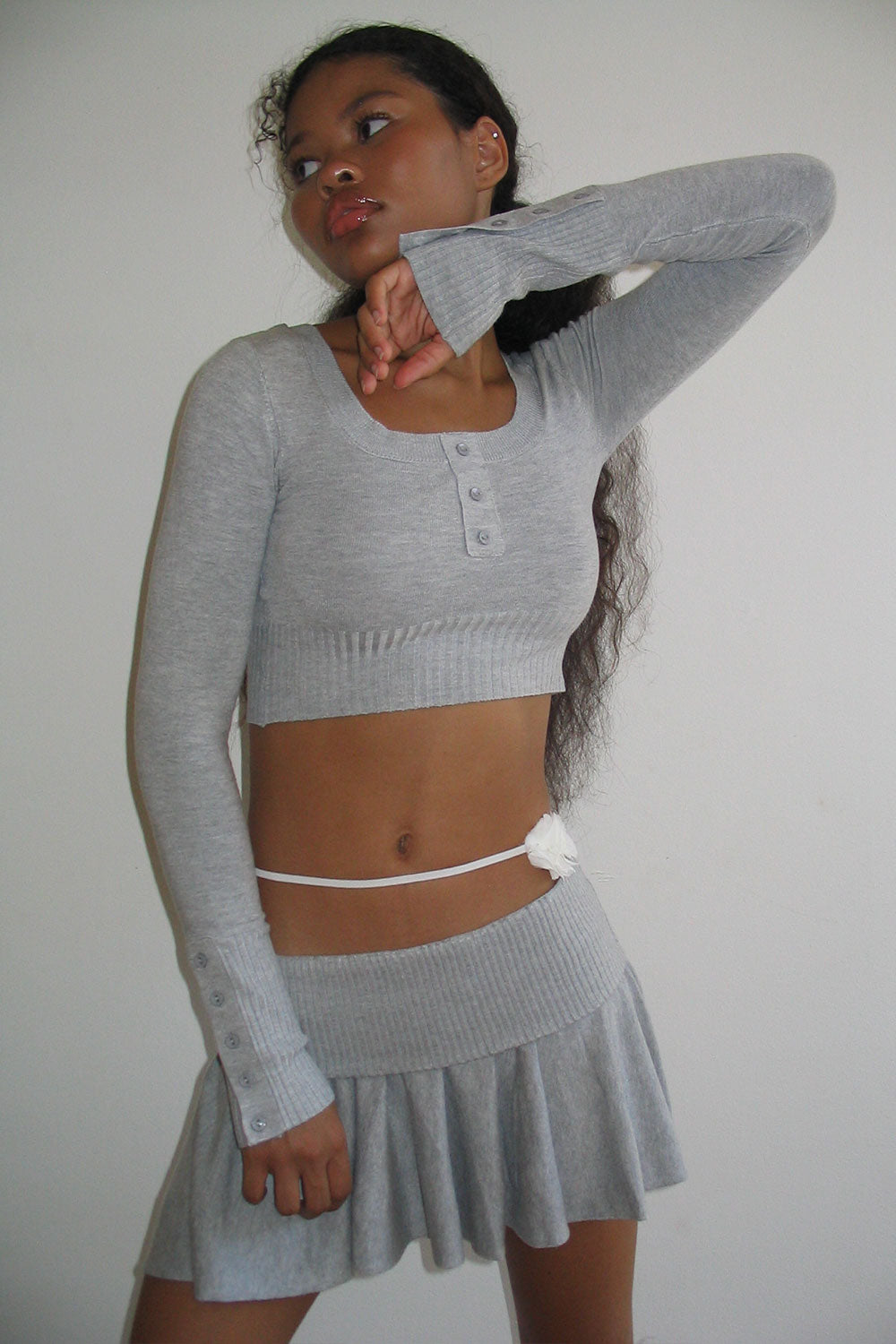 Alternative view of Claude Lightweight Knit Mini Skirt - Heather Grey