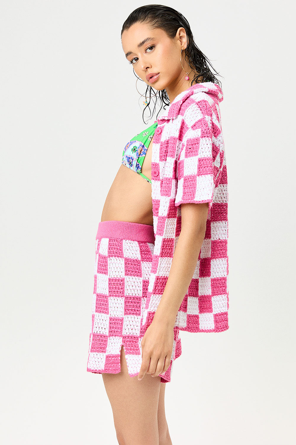 Alternative view of Coco Crochet Shorts - Pink Checker