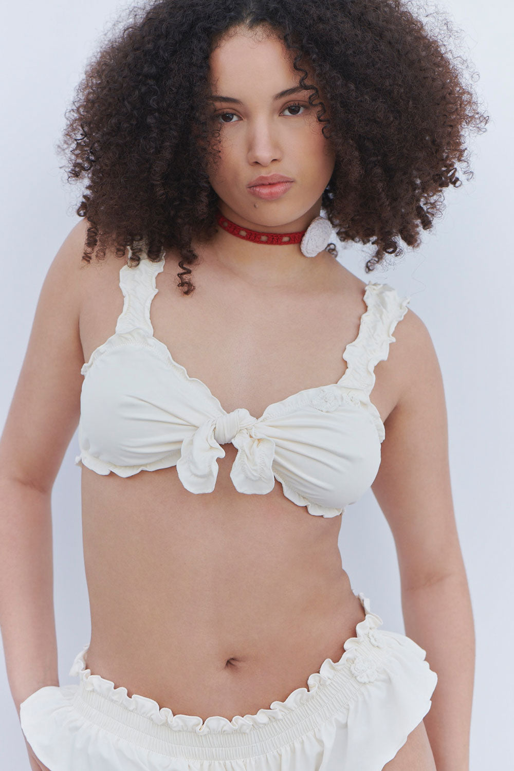 Alternative view of Colby Tie Front Ruffle Bikini Top - Sunrose