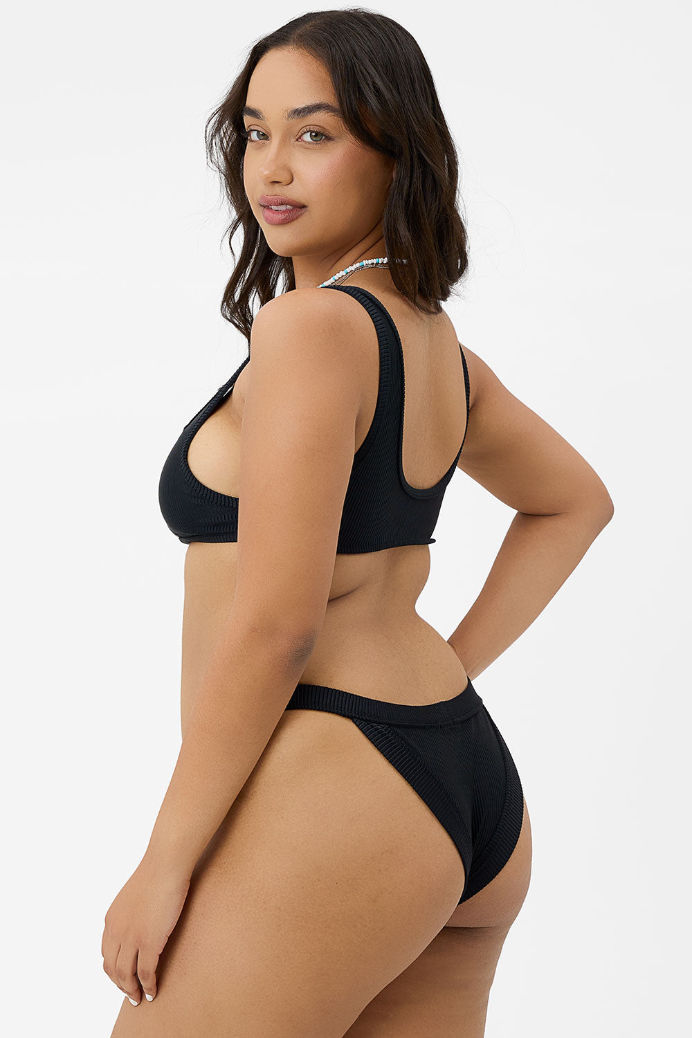 Alternative view of Cole Ribbed Cheeky Bikini Bottom - Black