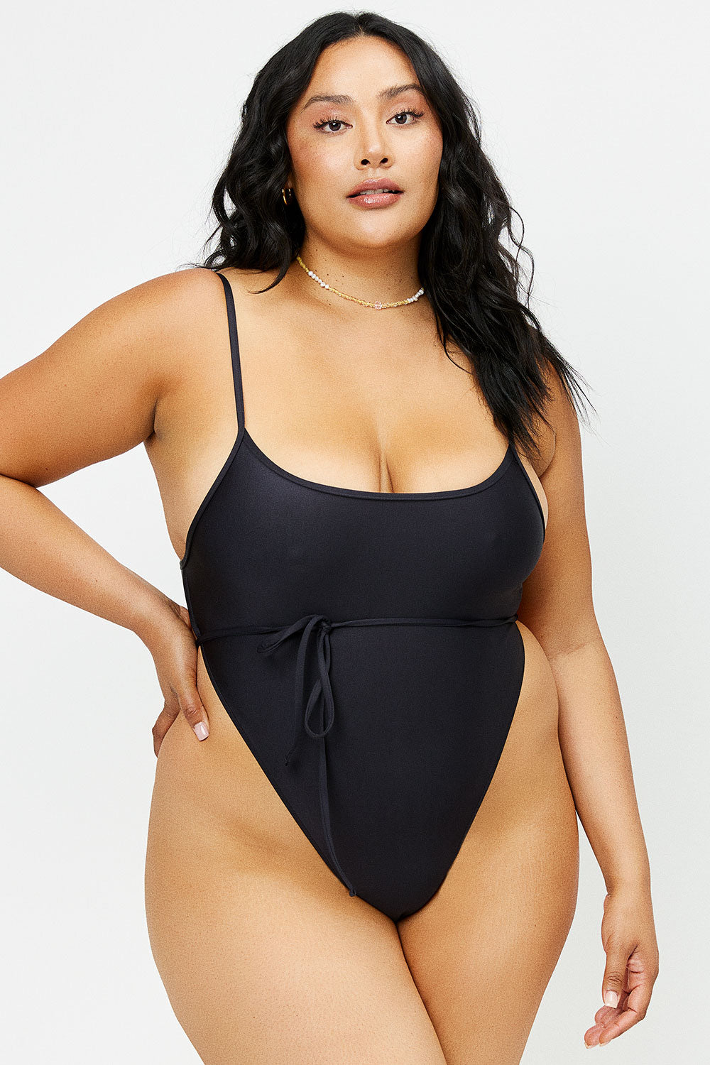 Alternative view of Croft Satin Cheeky One Piece Swimsuit - Black