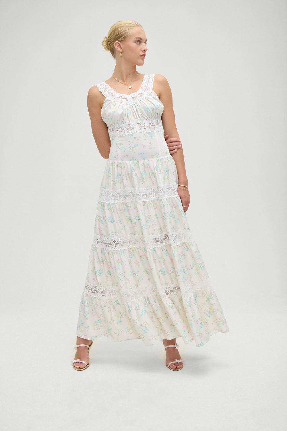 Dakota Floral Satin Maxi Dress - French Riviera - Image 5
