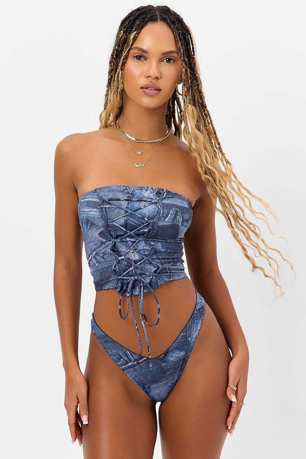 Enzo Cheeky Bikini Bottom - Blue Jean - Image 5