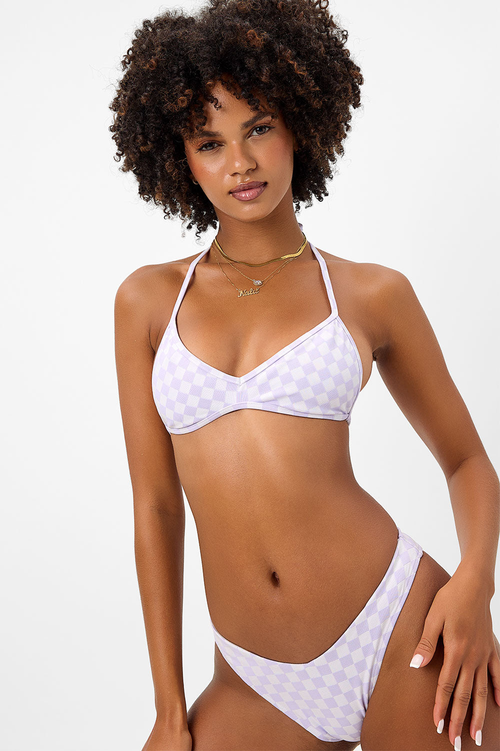Enzo Checkered Cheeky Bikini Bottom - Purple Check - Image 5