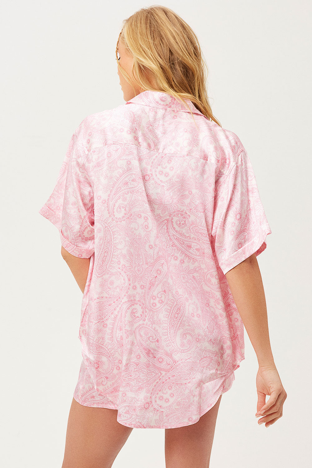 Alternative view of Fifi Silk Button Up Shirt - Pink Paisley
