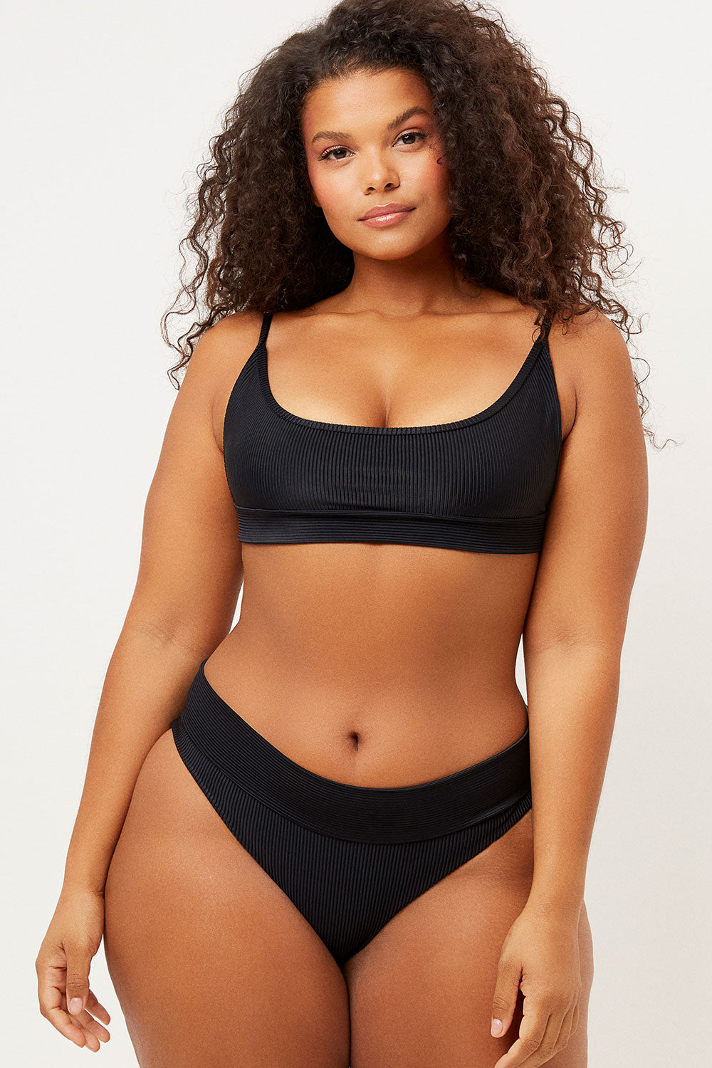 Alternative view of Gavin Ribbed Scoop Bikini Top - Black