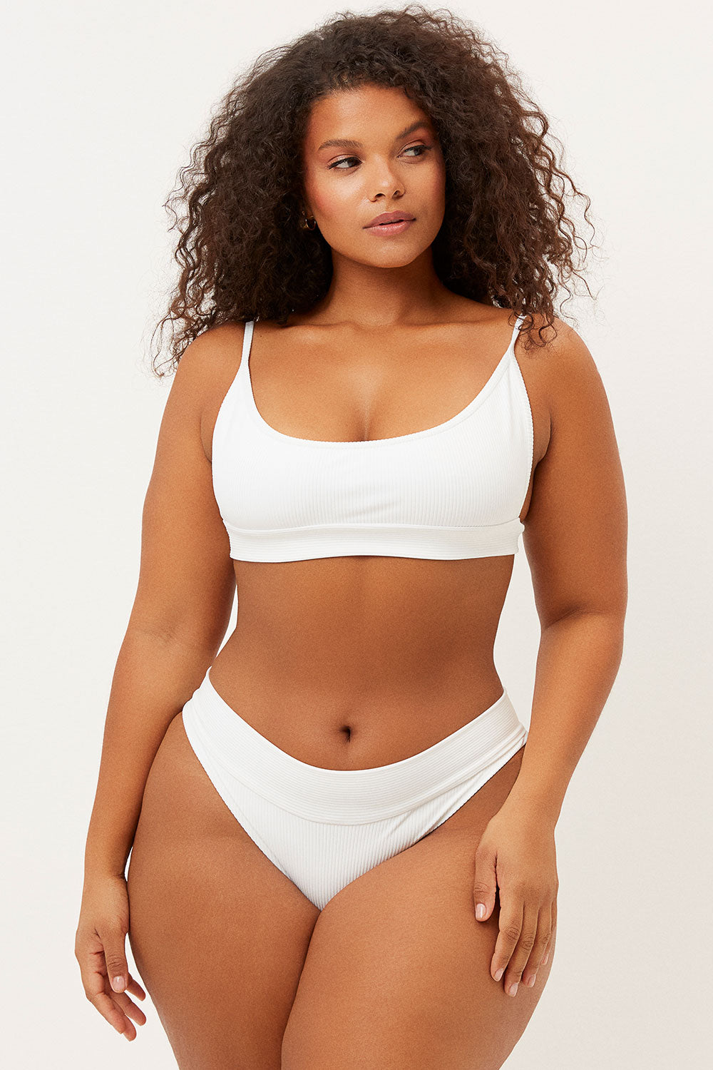 Alternative view of Gavin Ribbed Scoop Bikini Top - White