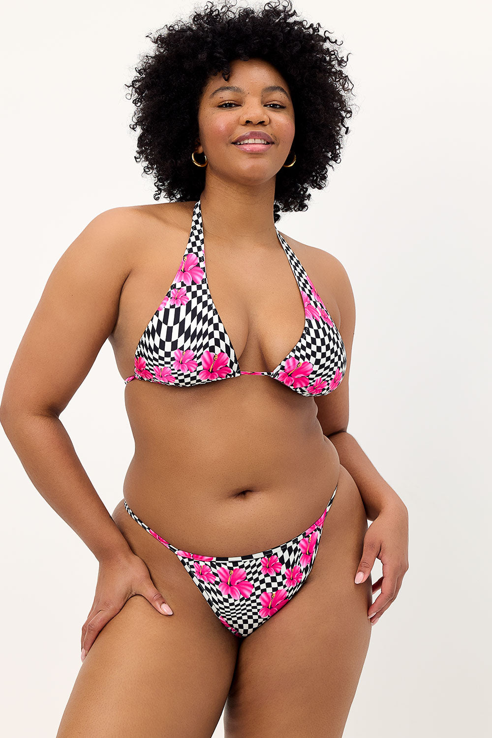 Alternative view of Harlow Shine Halter Bikini Top - Black Morrison Hibiscus