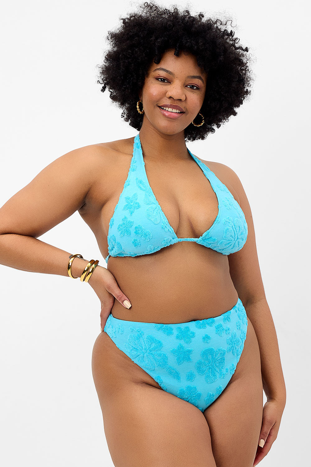 Alternative view of Harlow Terry Halter Bikini Top - Blue Isle