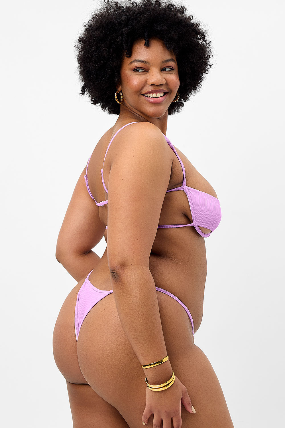 Alternative view of Harmony Plissé Thong Bikini Bottom - Wisteria