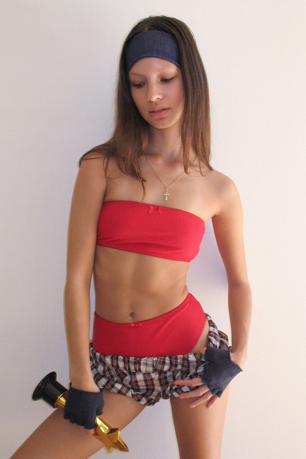 Alternative view of Jada Ribbed Bandeau Bikini Top - Crimson