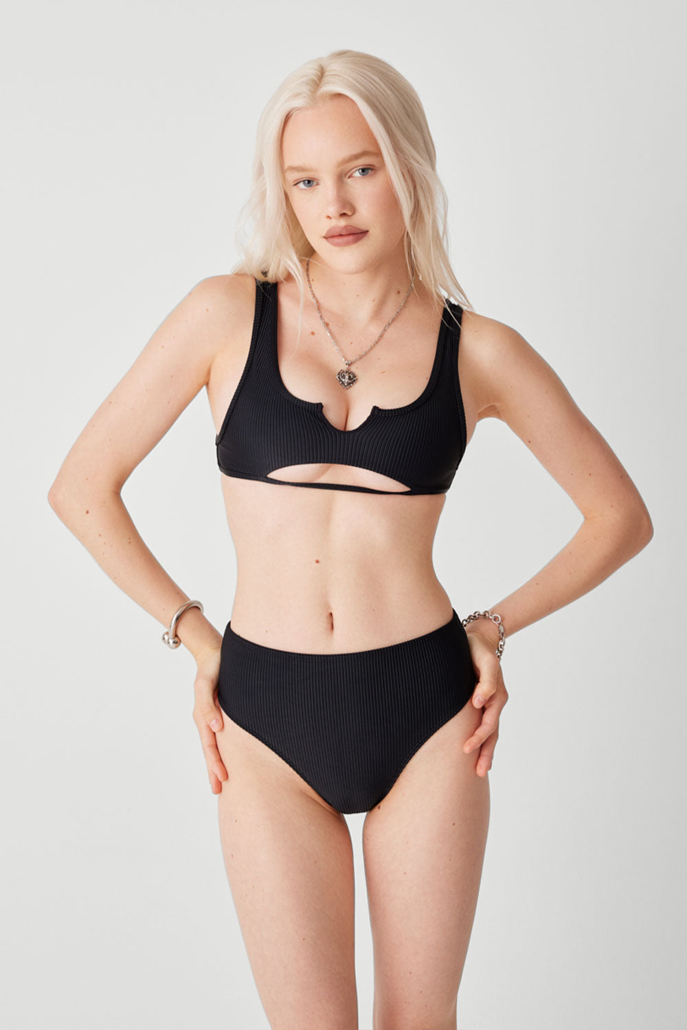 Alternative view of Jenna Ribbed High Waist Bikini Bottom - Black