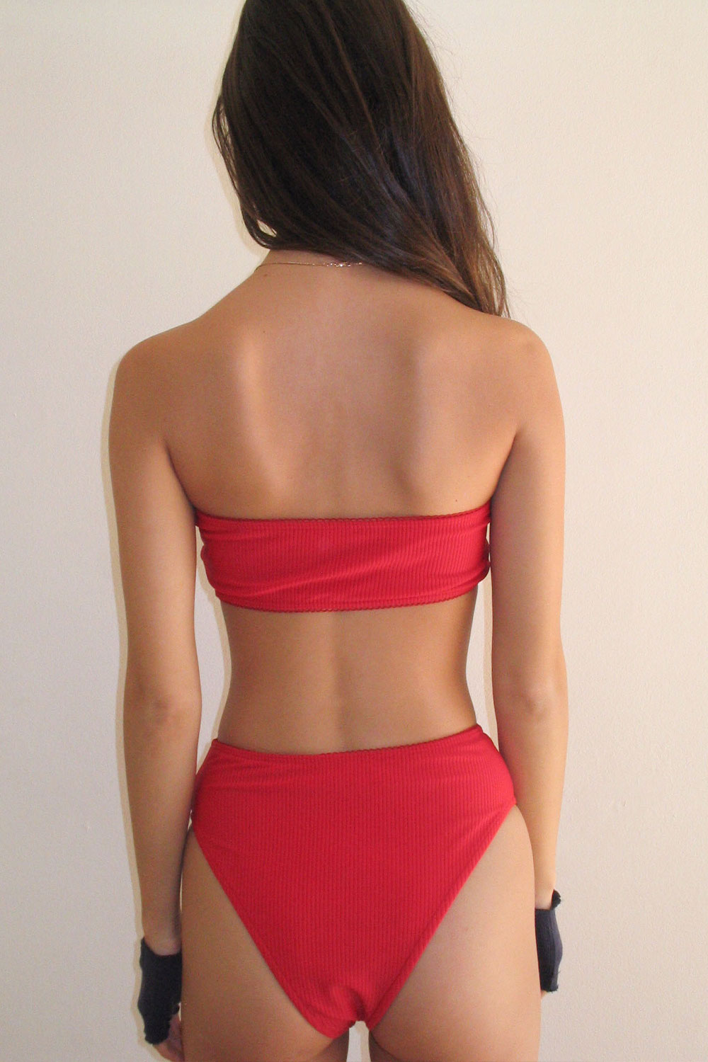 Alternative view of Jenna Ribbed High Waist Bikini Bottom - Crimson