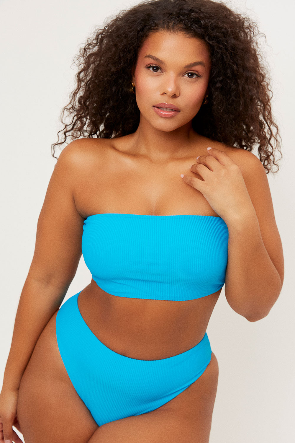 Alternative view of Jenna Ribbed Bandeau Bikini Top - Ocean