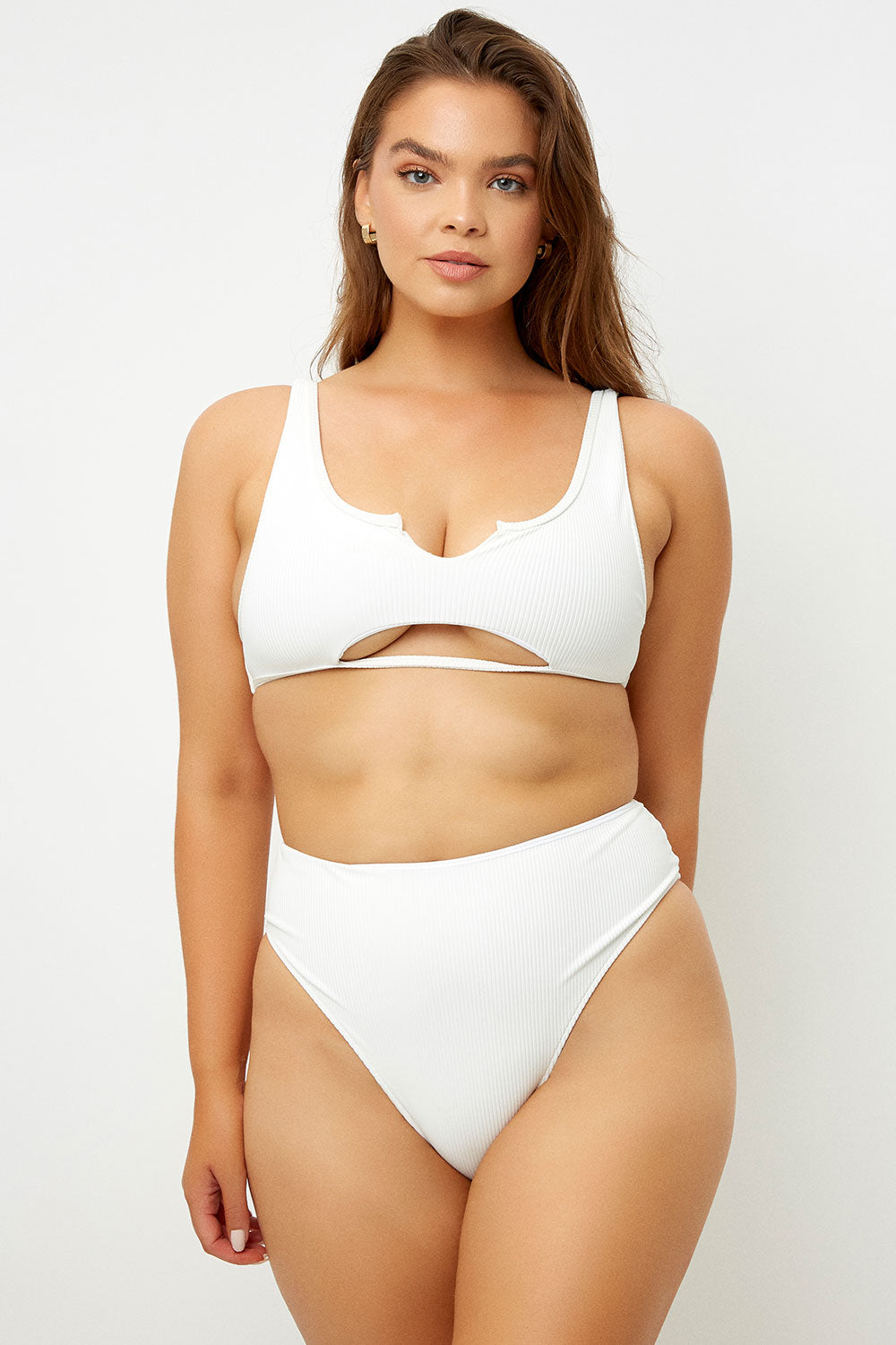 Jenna Ribbed High Waist Bikini Bottom - White - Image 3