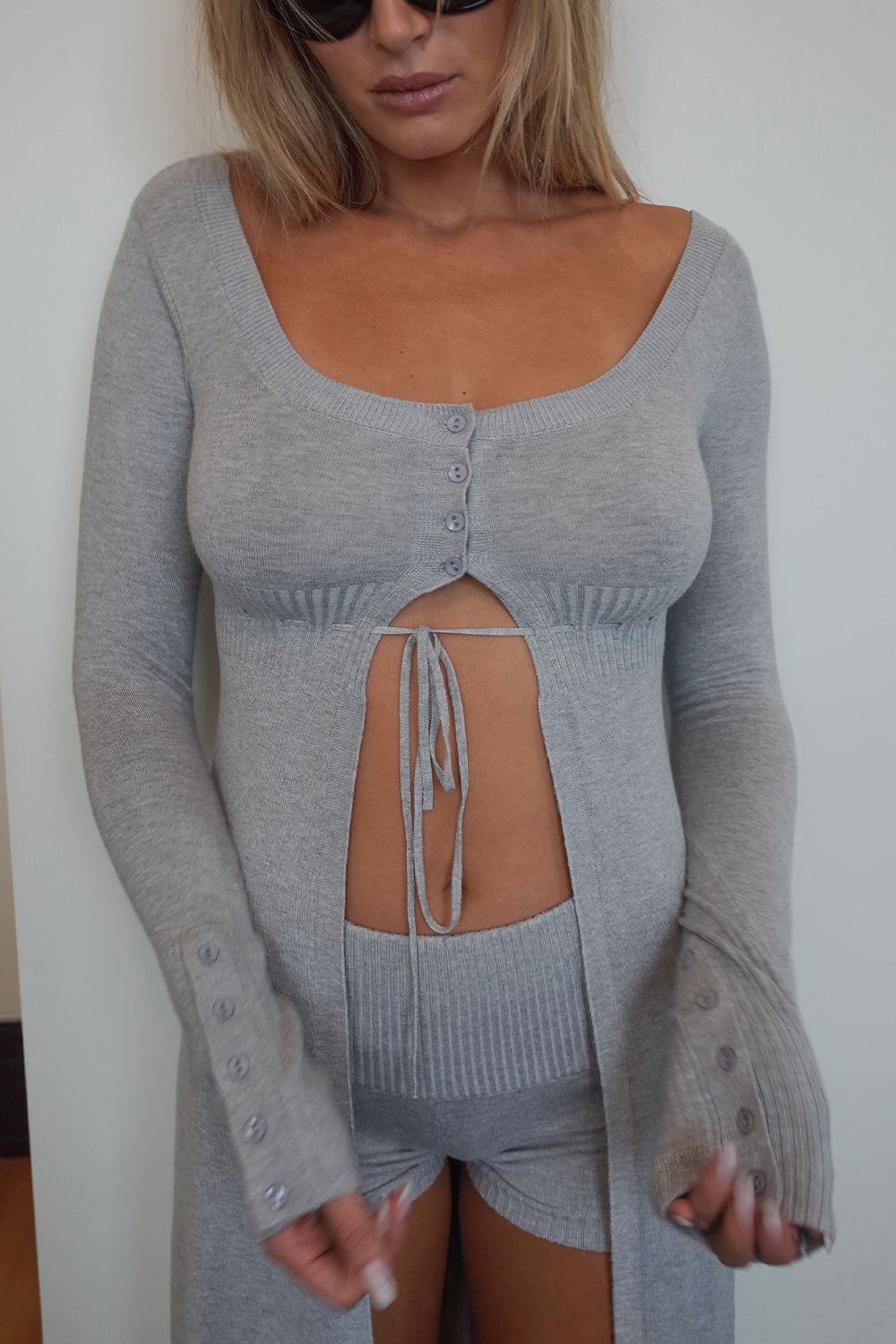 Alternative view of Jewel Lightweight Knit Midi Cardigan - Heather Grey