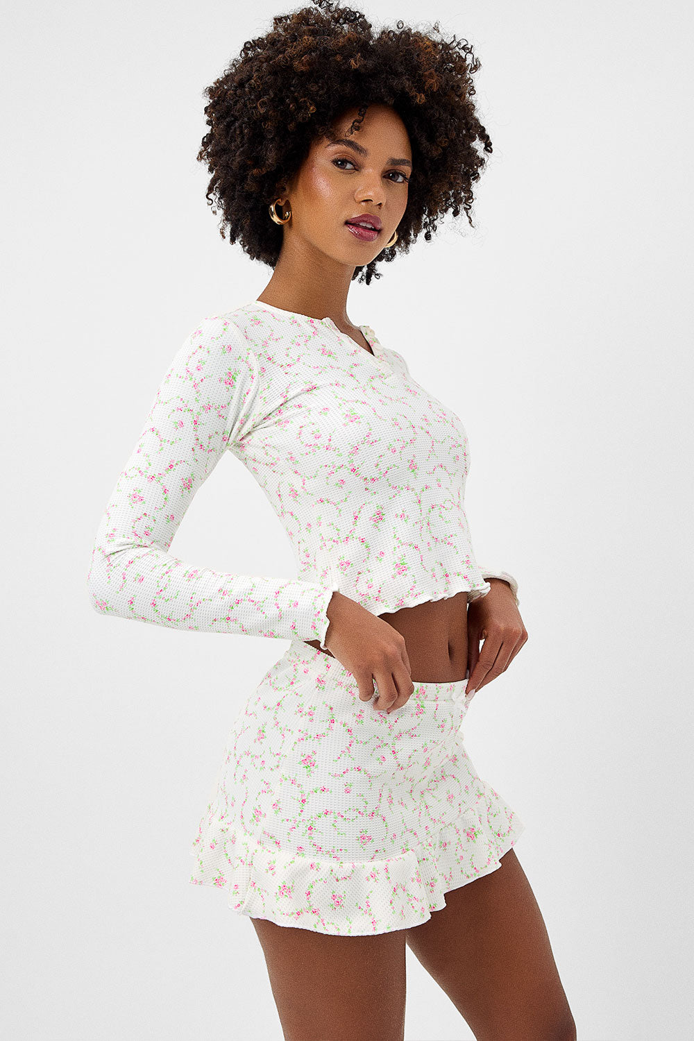 Alternative view of Lake Waffle Long Sleeve Top - Day Lily