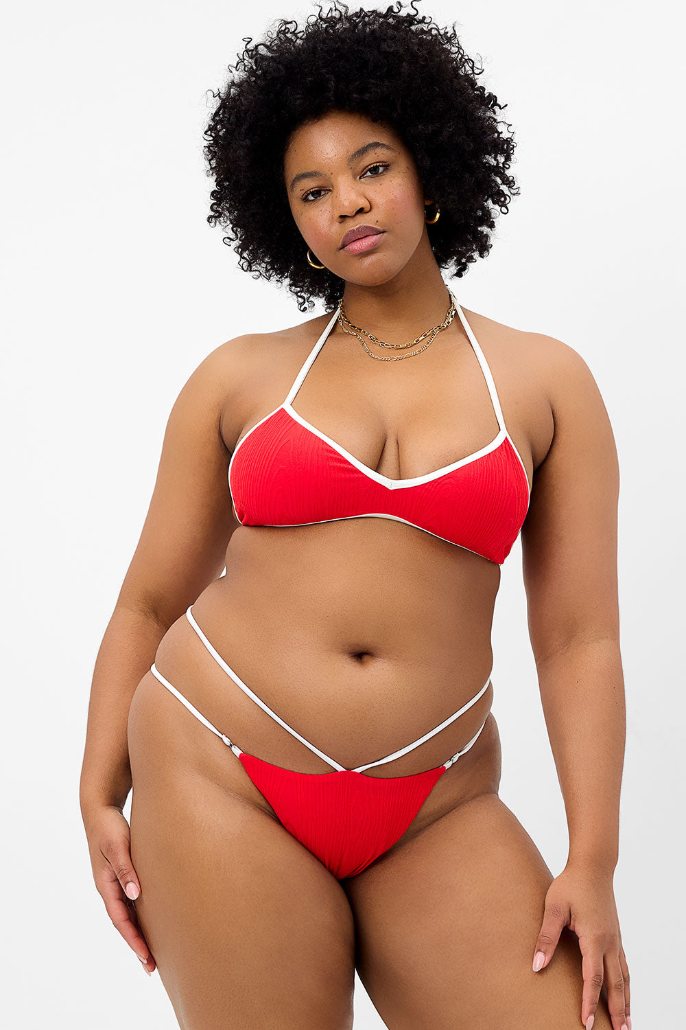 Layla Textured String Bikini Bottom - Flame - Image 3