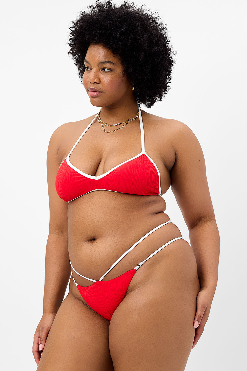 Layla Textured String Bikini Bottom - Flame - Image 2