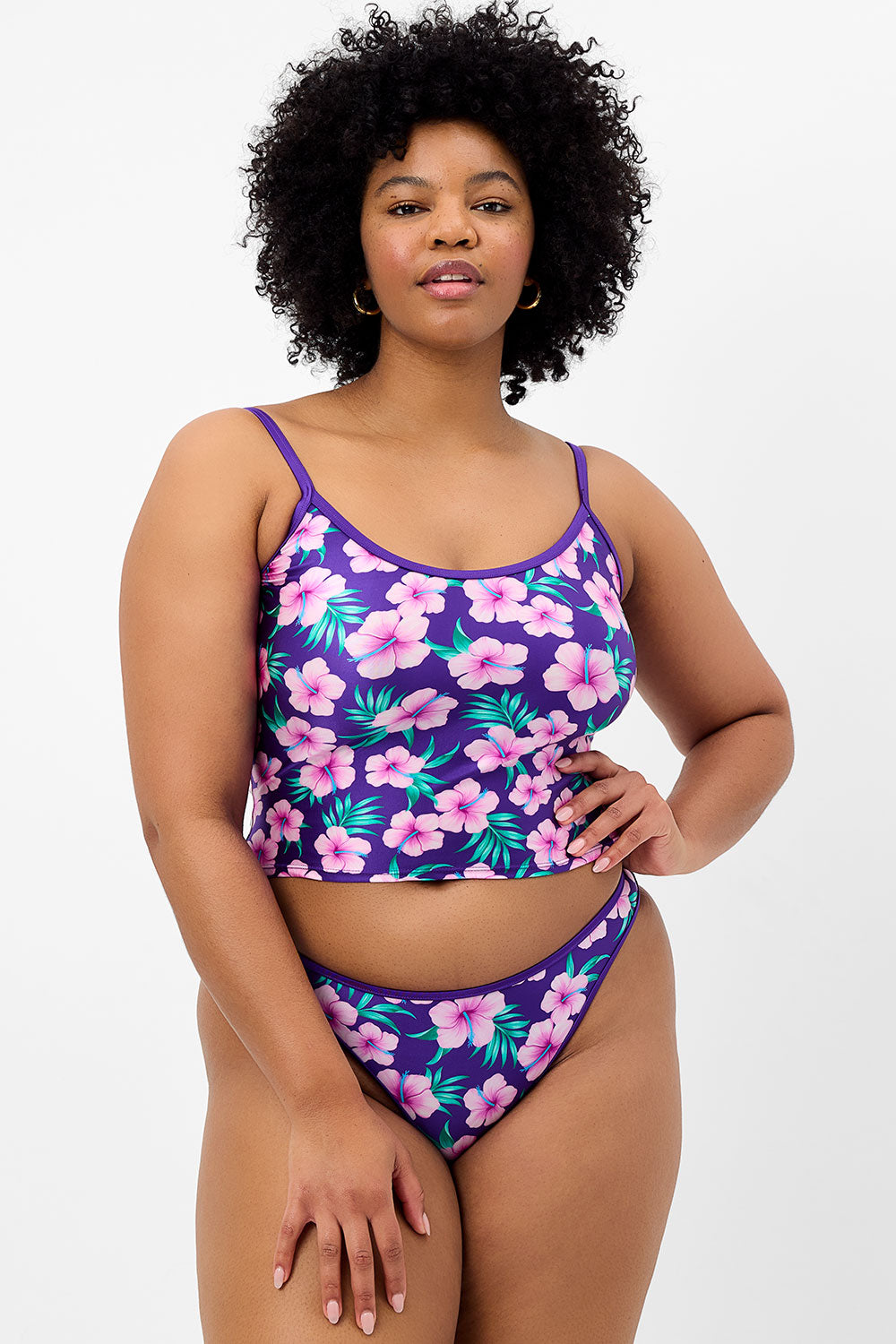 Meg Shine Full Coverage Bikini Bottom - Purple Hibiscus - Image 3