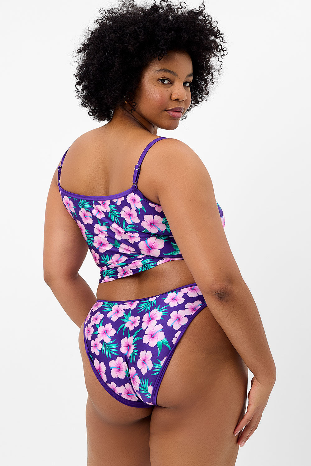 Meg Shine Full Coverage Bikini Bottom - Purple Hibiscus - Image 2