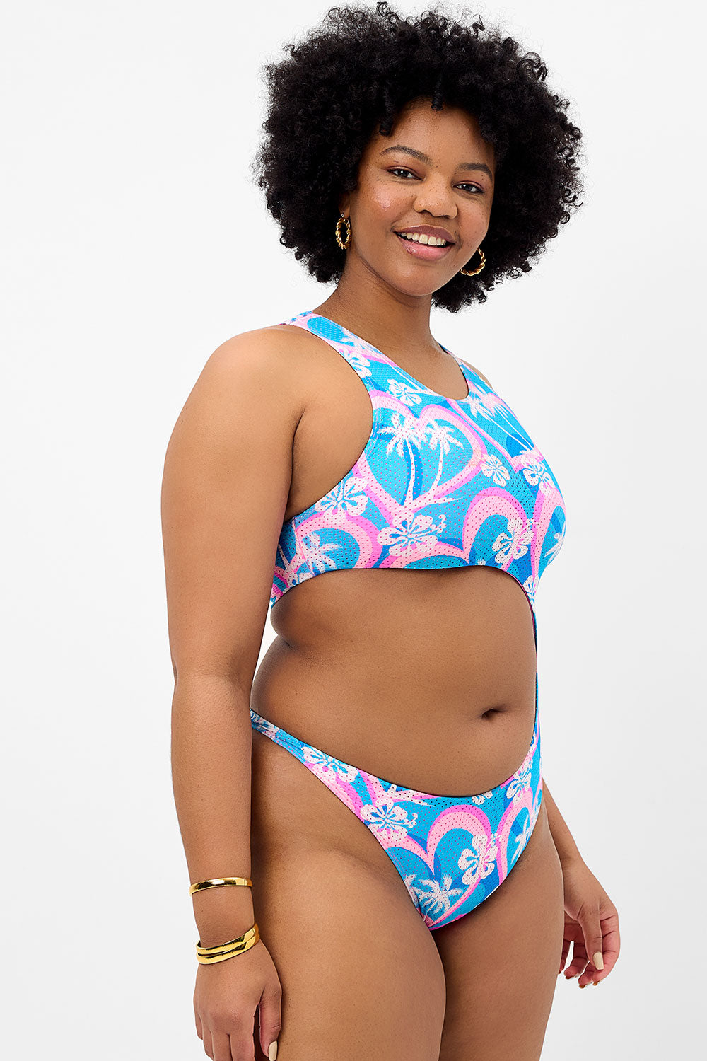 Mel Mesh High Neck One Piece Swimsuit - Tropic Love - Image 3