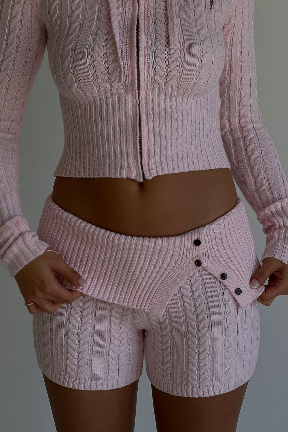 Nolan Cable Cloud Knit Mini Short - Rose Quartz - Image 2