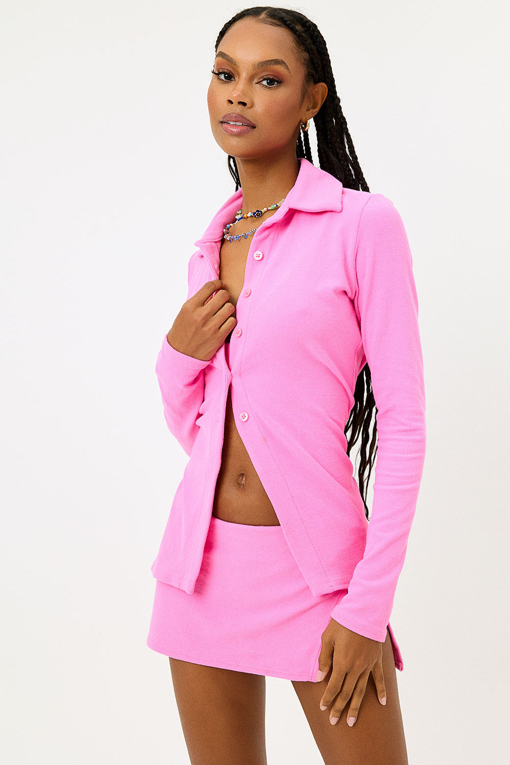 Alternative view of Nova Terry Long Sleeve Button Up - Blushing
