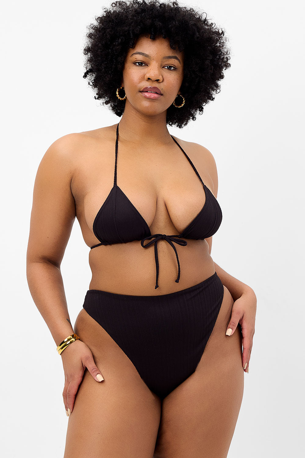 Alternative view of Phillipa Plissé Micro Triangle Bikini Top - Black
