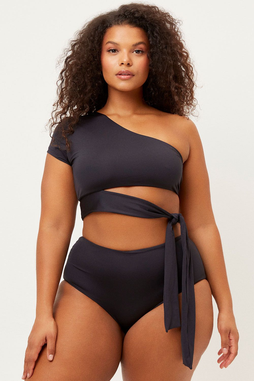 Alternative view of Puck One Shoulder Bikini Top - Black