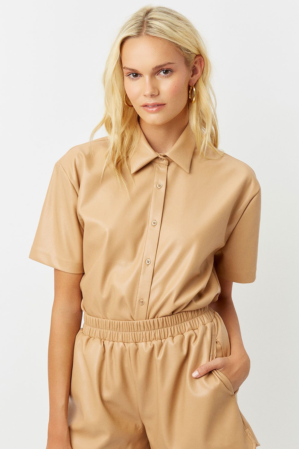 Rusty Vegan Leather Button Up Shirt - Earth - Image 2