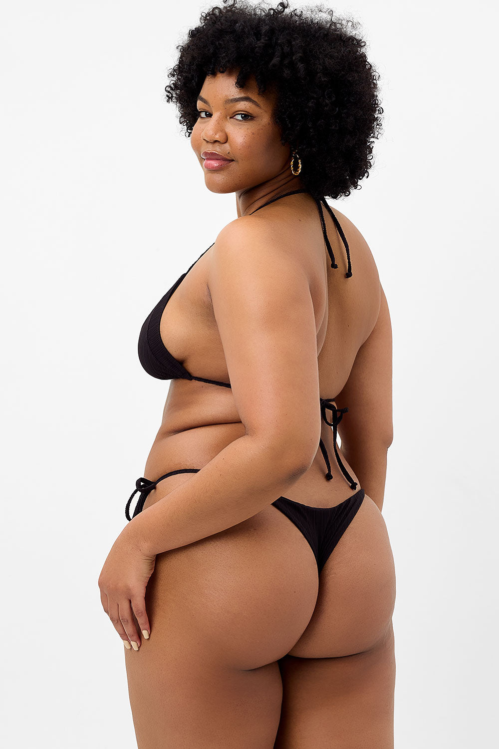 Alternative view of Sky Plissé String Bikini Bottom - Black