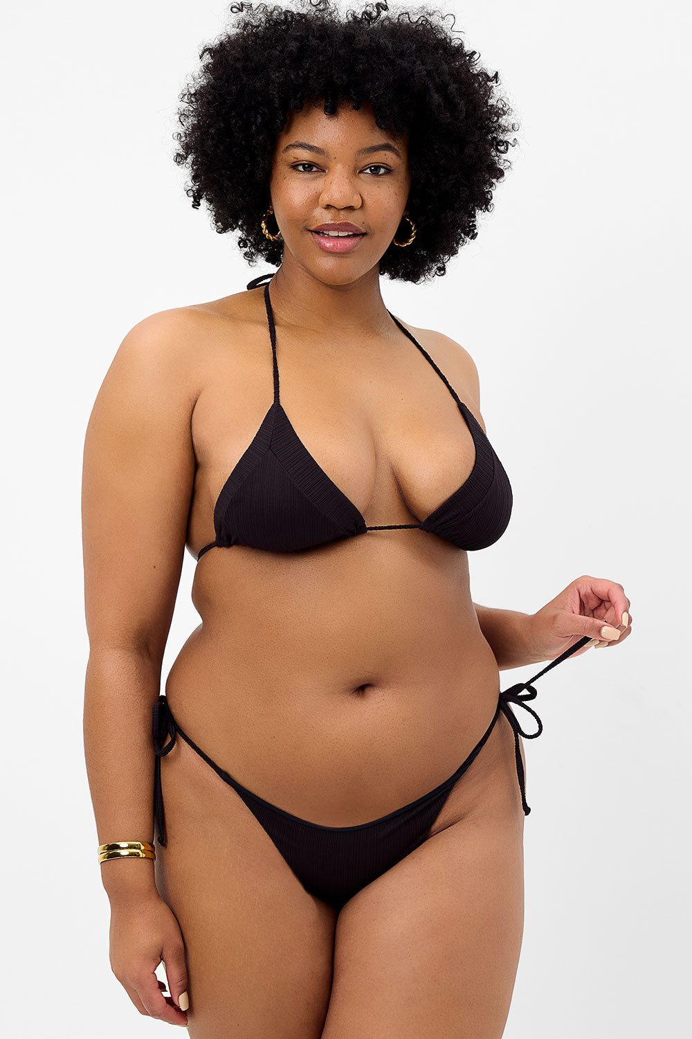 Alternative view of Sky Plissé String Bikini Top - Black