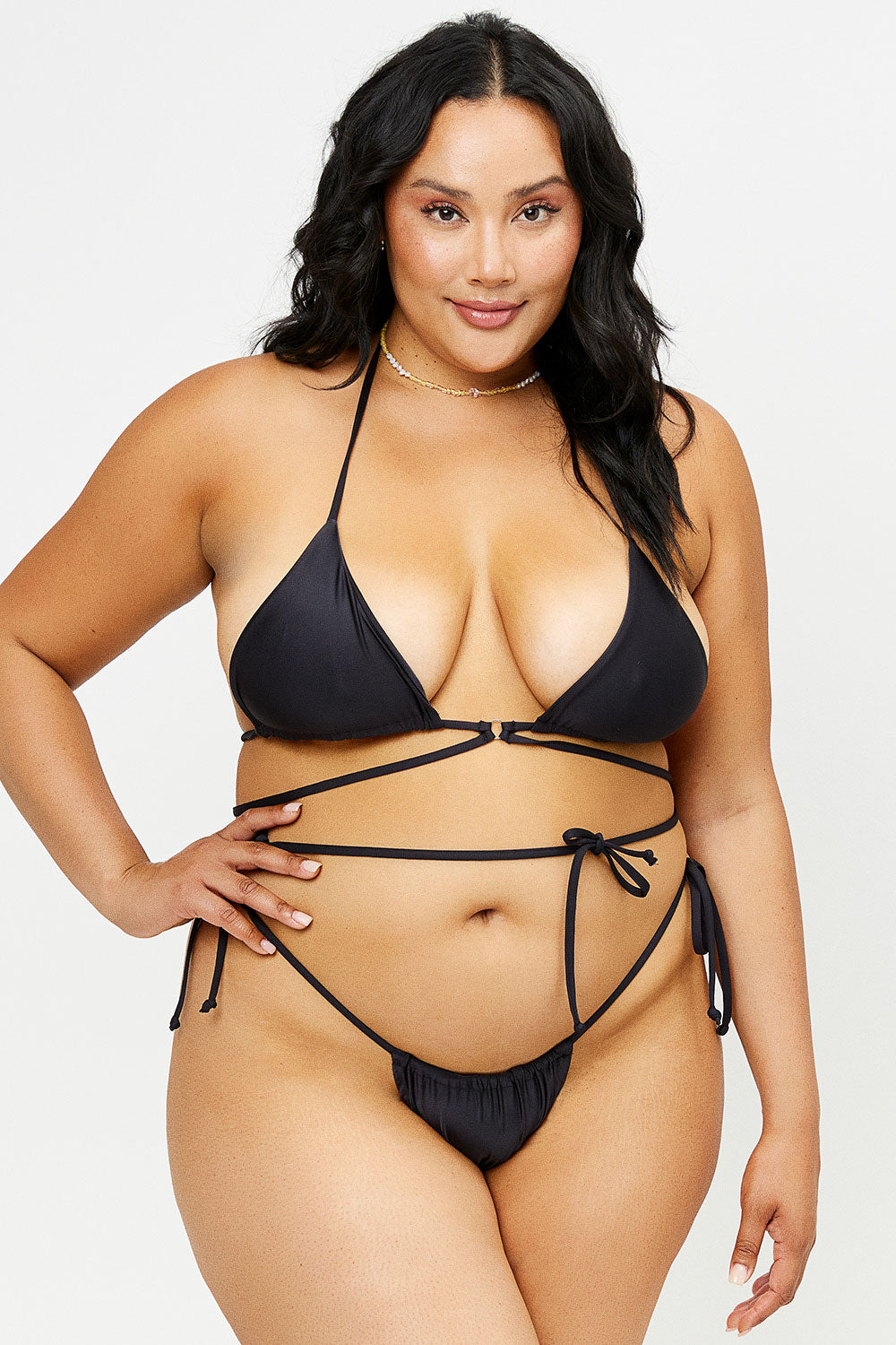 Alternative view of Tatum Satin Triangle Bikini Top - Black