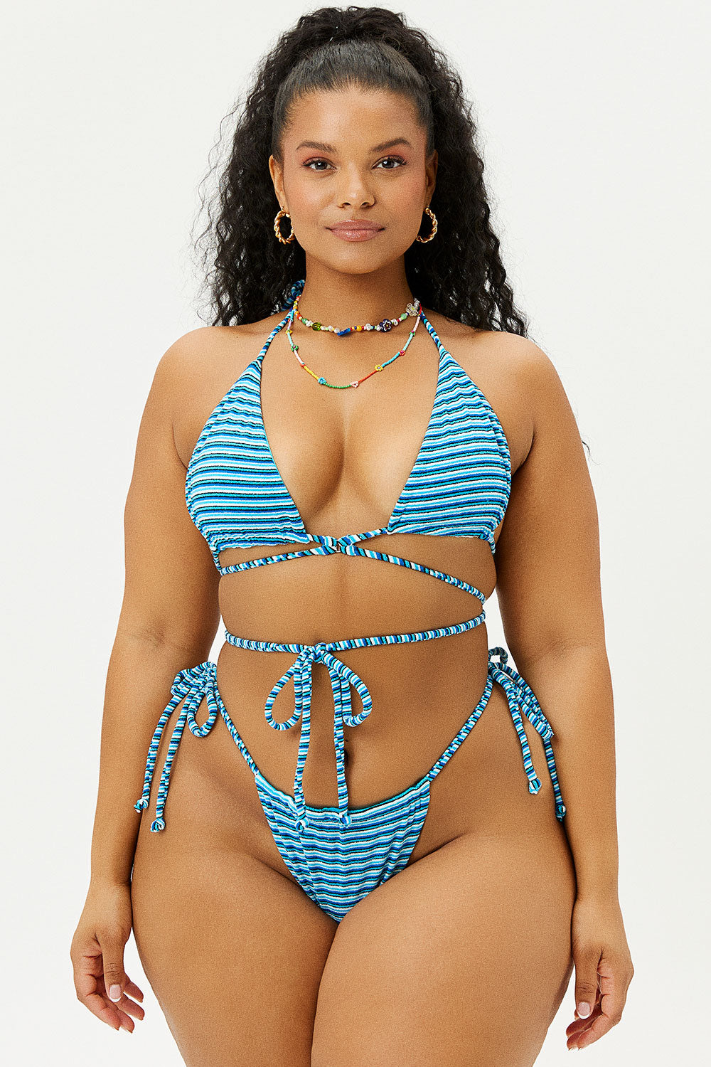 Alternative view of Tatum Terry Triangle Bikini Top - Positano Stripe
