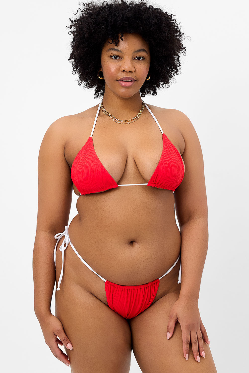 Alternative view of Tia Textured Triangle Bikini Top - Flame