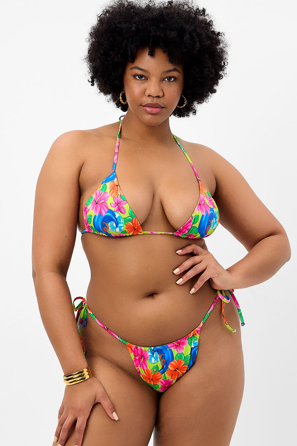 Alternative view of Tia Floral Triangle Bikini Top - Neon Surfer