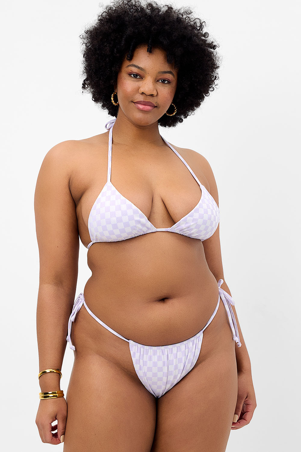 Alternative view of Tia Checkered Triangle Bikini Top - Purple Check