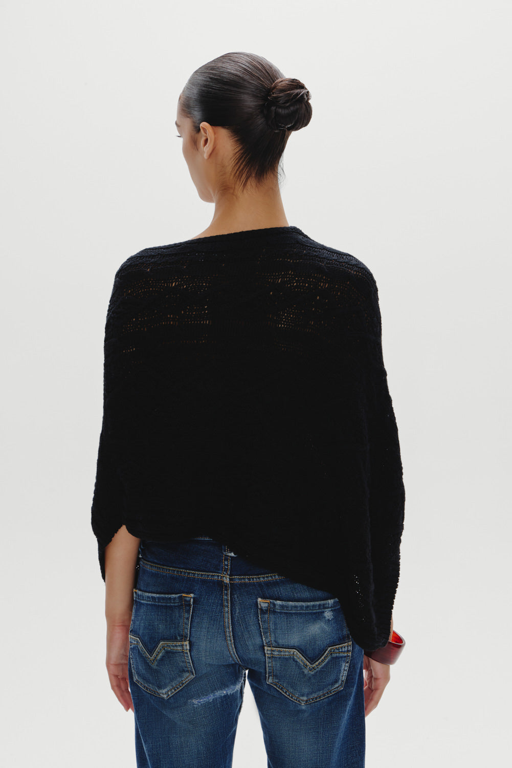 Aspen Cotton Knit Poncho - Black - Image 5