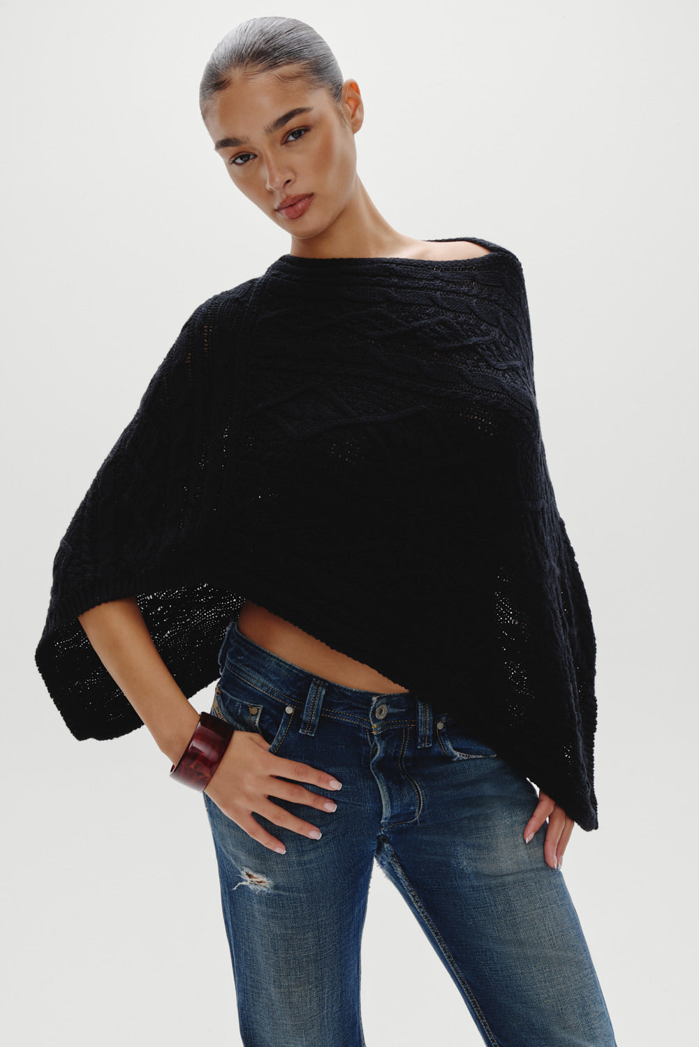 Aspen Cotton Knit Poncho - Black - Image 6