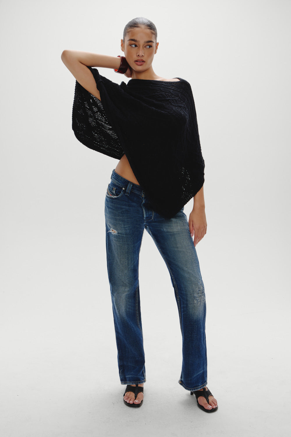 Alternative view of Aspen Cotton Knit Poncho - Black