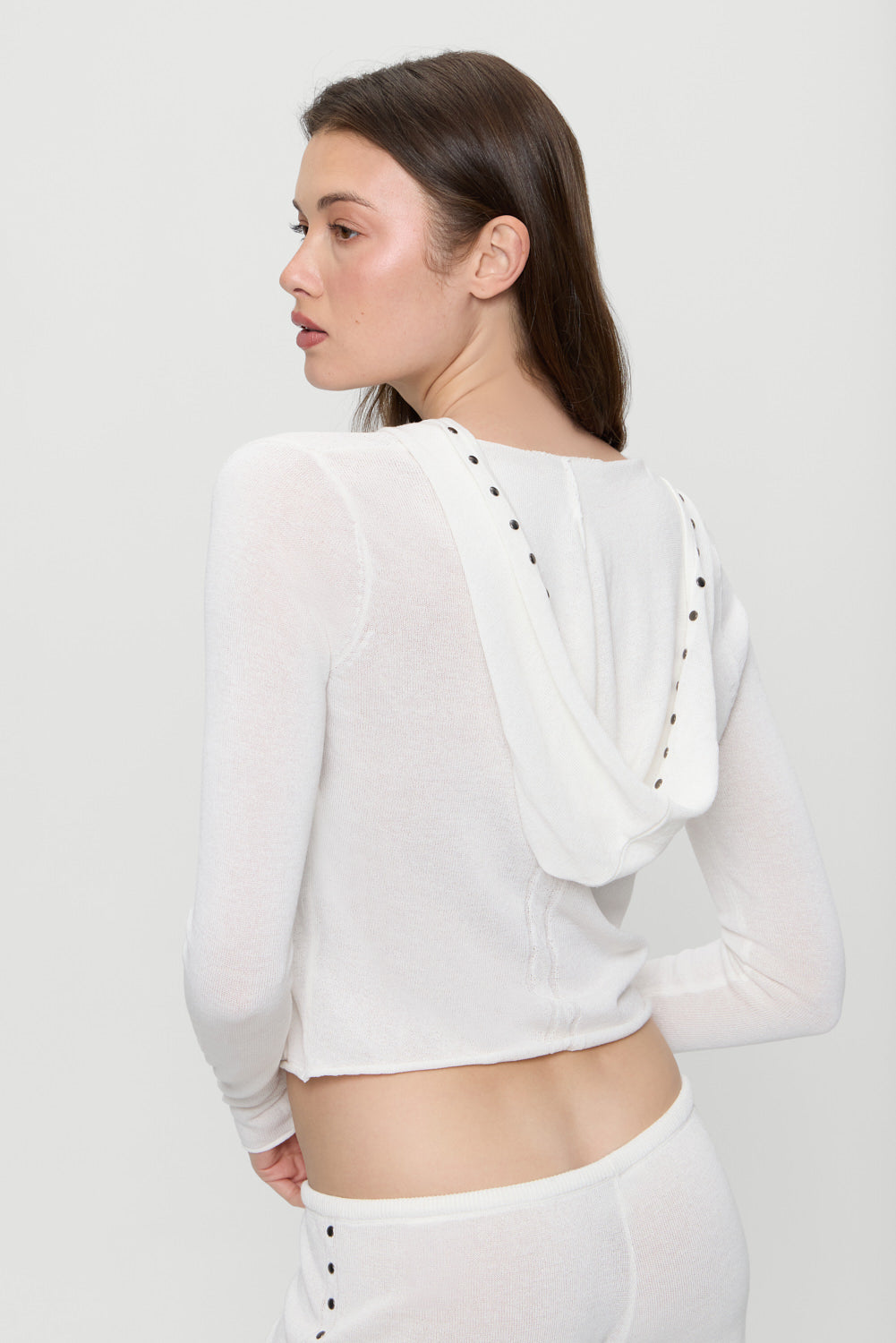 Atlas Zip Up Knit Hoodie - Coconut Cream - Image 4