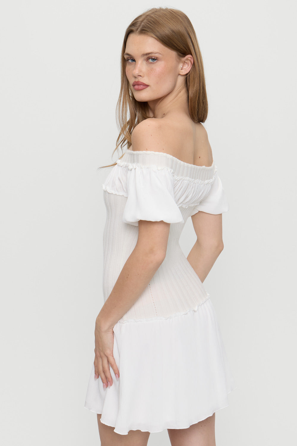 Aura Off The Shoulder Mini Dress - Coconut Cream - Image 4