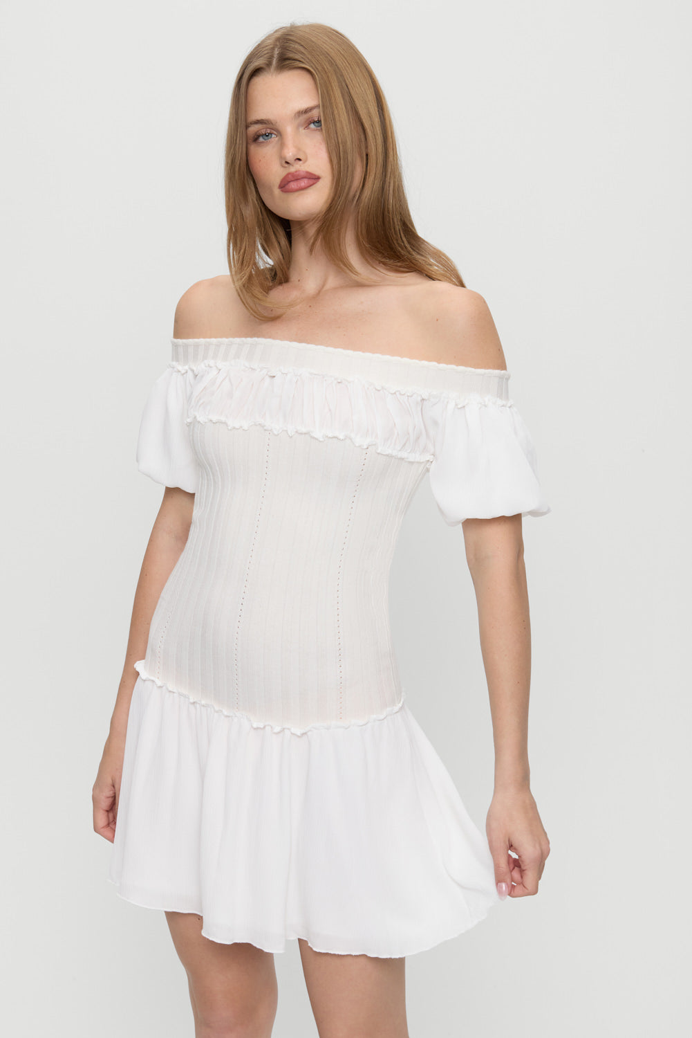 Aura Off The Shoulder Mini Dress - Coconut Cream - Image 5