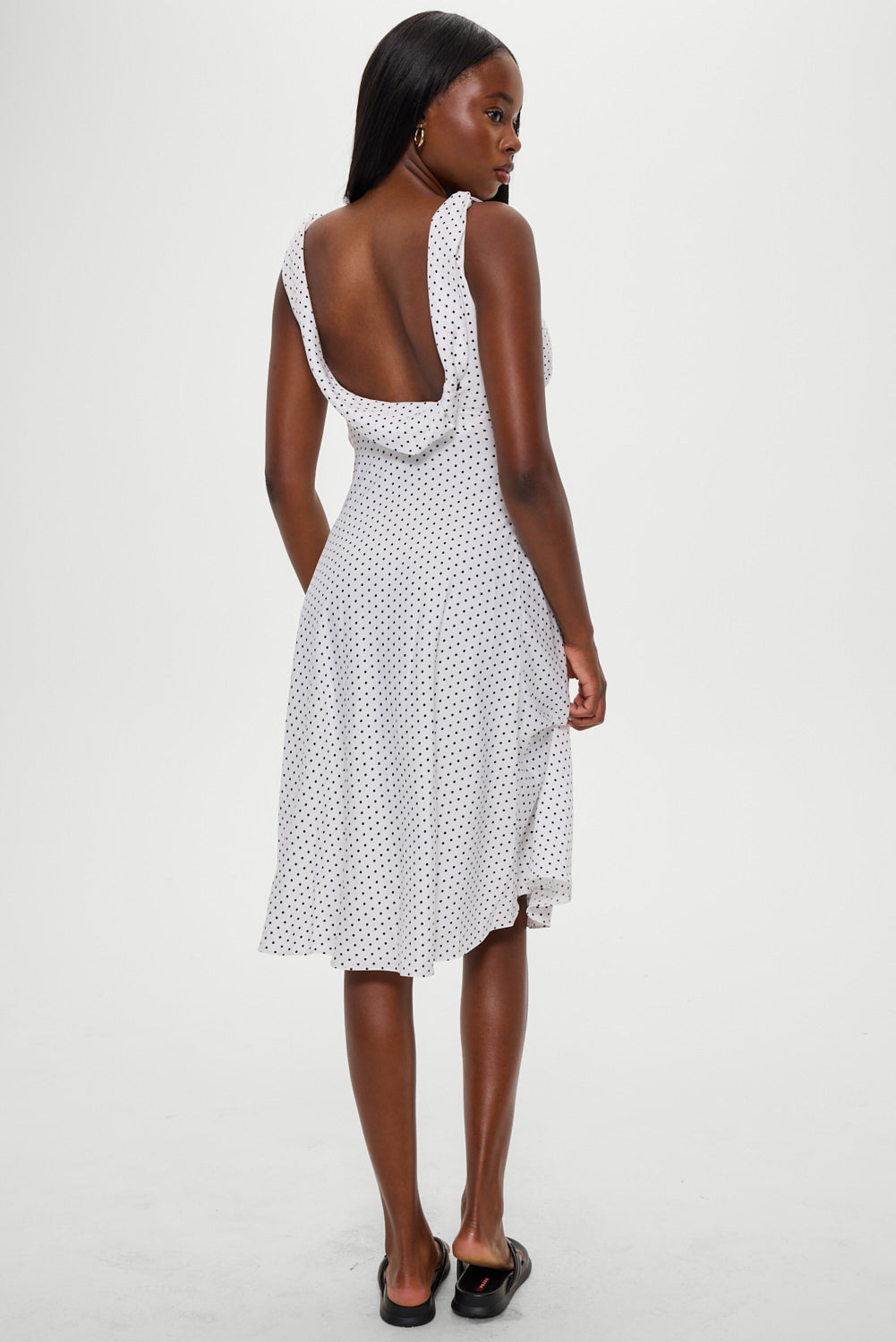 Aurora Satin Midi Dress - White Polka Dot - Image 4